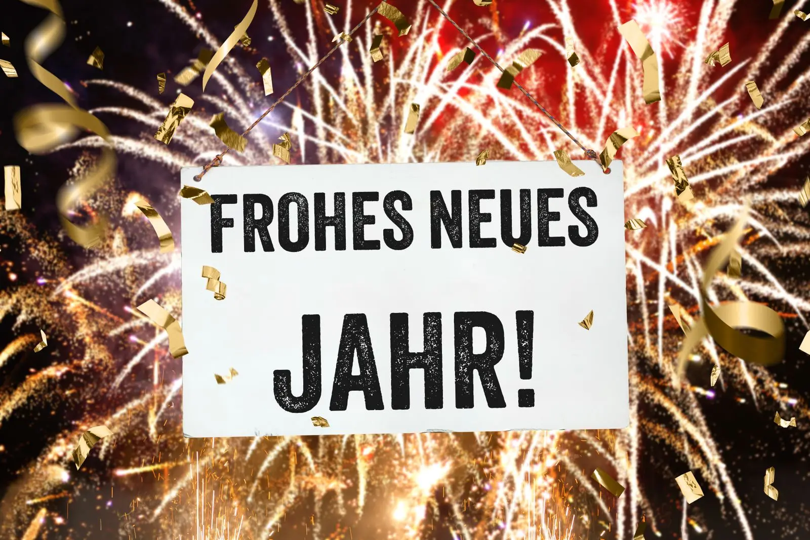 Silvester bild mit feuerwerk und text frohes neues jahr