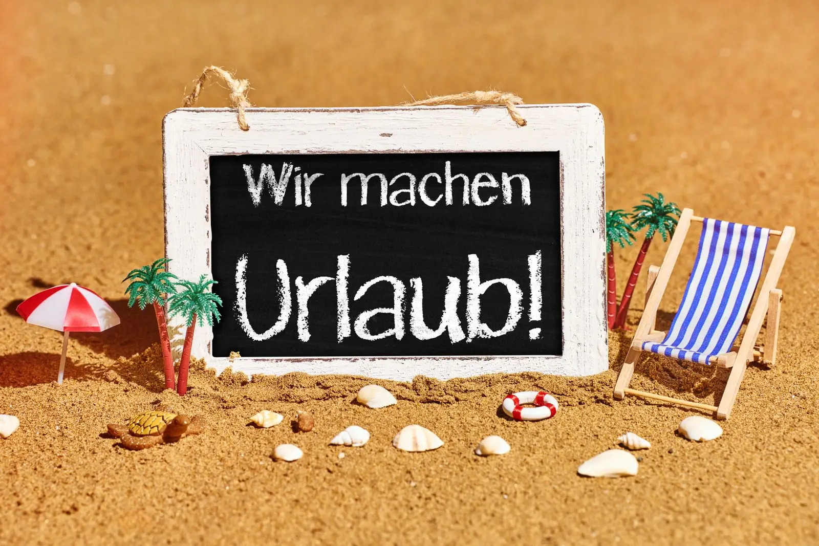 Tafel „wir machen urlaub mit stranddeko – urlaub bilder wir machen urlaub